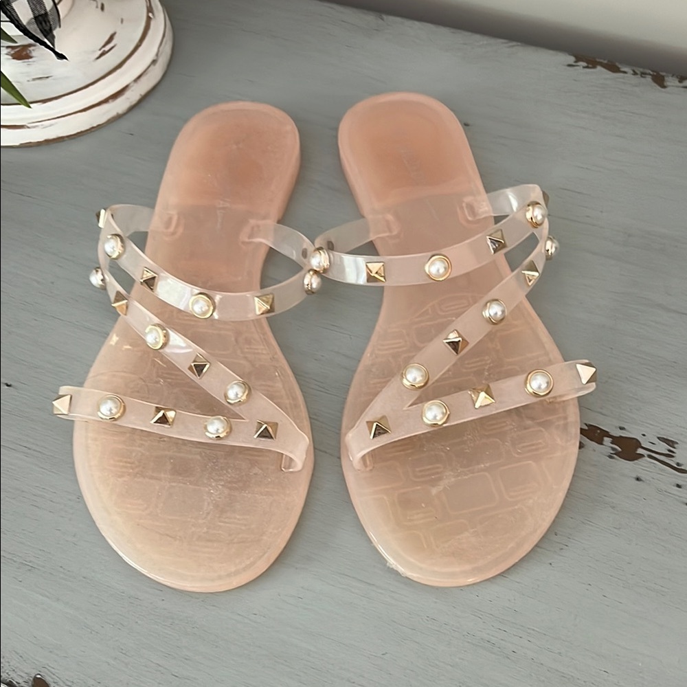 DIVA Lounge Pink Sandals with Clear Studded Straps
